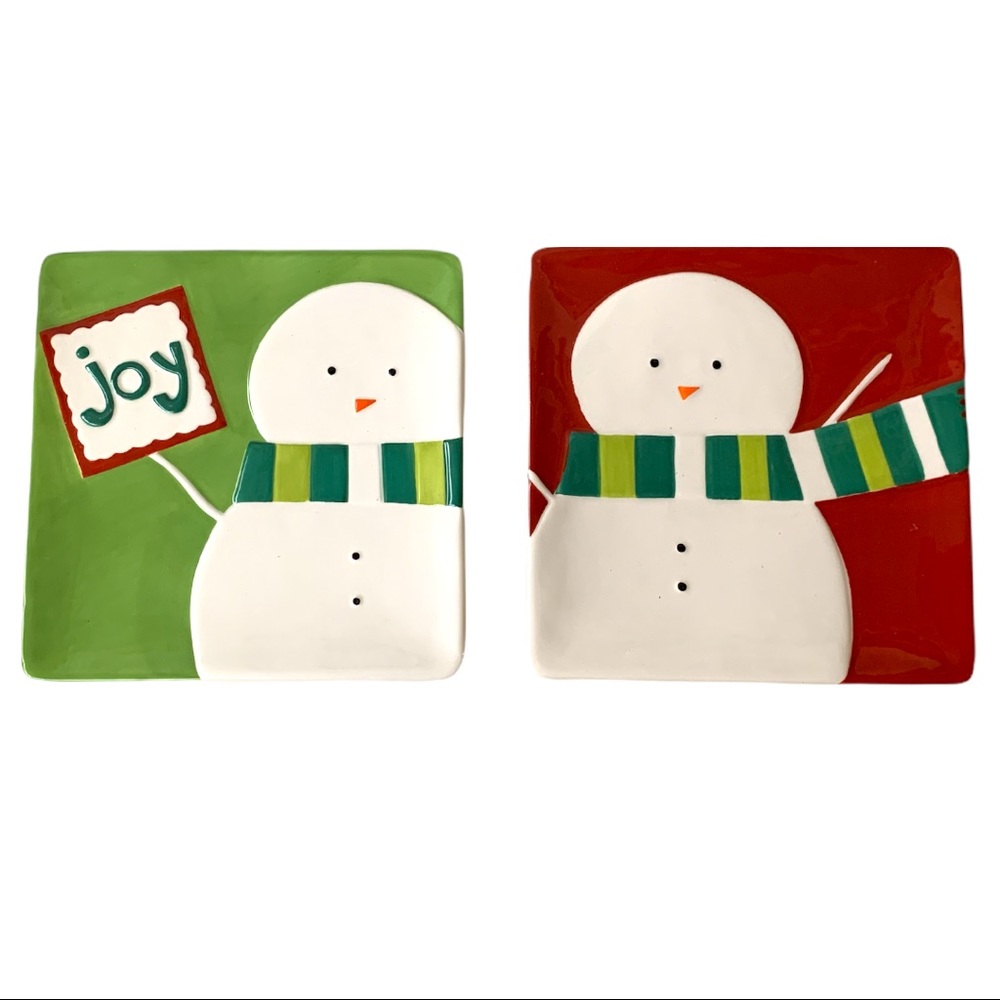 TAG Christmas Snowman Square Snack Plates - pair 2